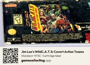 Jim Lee's WildC.A.T.S: Covert Action Teams Super Nintendo Entertainment System, NTSC cartridge label