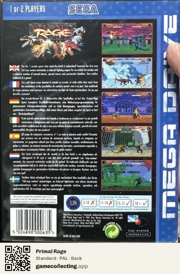 Primal Rage Sega Mega Drive / Genesis, PAL box back