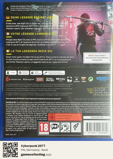 Cyberpunk 2077 PlayStation 5, Germany box back