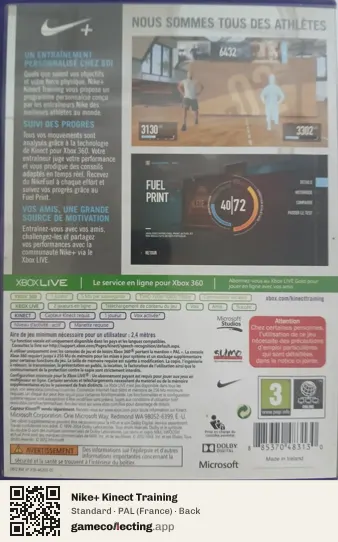Nike+ Kinect Training Xbox 360, France box back
