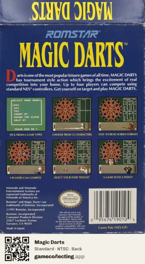 Magic Darts Nintendo Entertainment System, NTSC box back