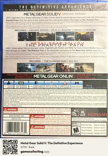 Metal Gear Solid V: The Definitive Experience PlayStation 4, NTSC box back