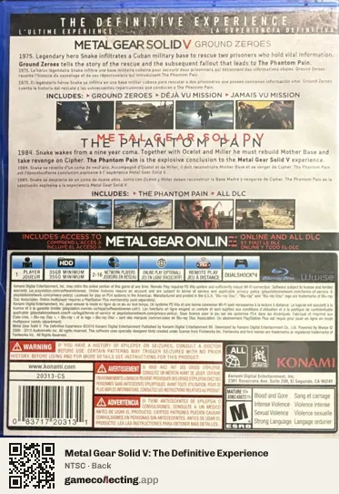 Metal Gear Solid V: The Definitive Experience PlayStation 4, NTSC box back