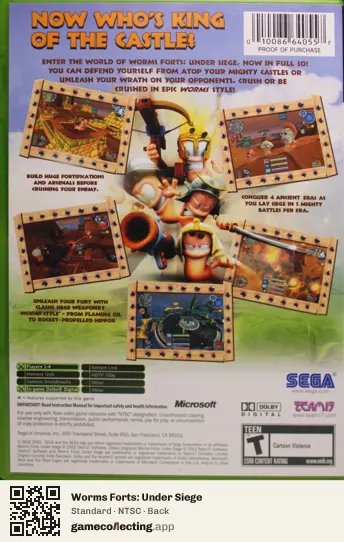 Worms Forts: Under Siege Xbox, NTSC box back