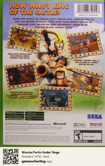 Worms Forts: Under Siege Xbox, NTSC box back
