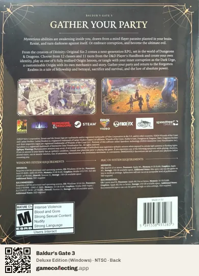 Baldur's Gate 3 Computer, NTSC box back