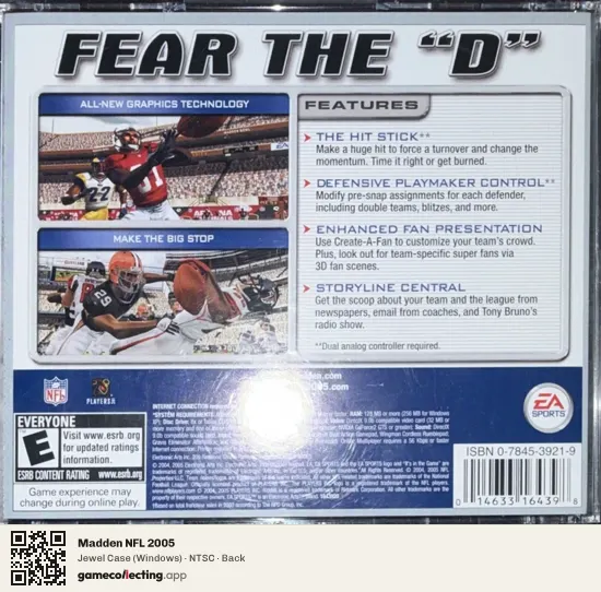 Madden NFL 2005 Computer, NTSC box back