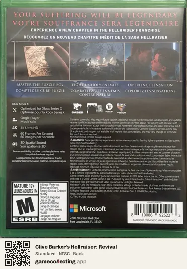 Clive Barker's Hellraiser: Revival Xbox Series X, NTSC box back