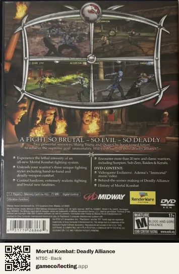 Mortal Kombat: Deadly Alliance PlayStation 2, NTSC box back