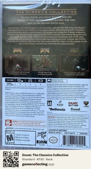 Doom: The Classics Collection Nintendo Switch, NTSC box back
