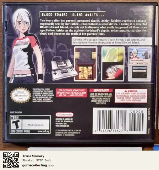 Trace Memory Nintendo DS, NTSC box back