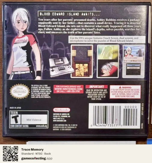 Trace Memory Nintendo DS, NTSC box back