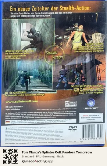 Tom Clancy's Splinter Cell: Pandora Tomorrow PlayStation 2, Germany box back