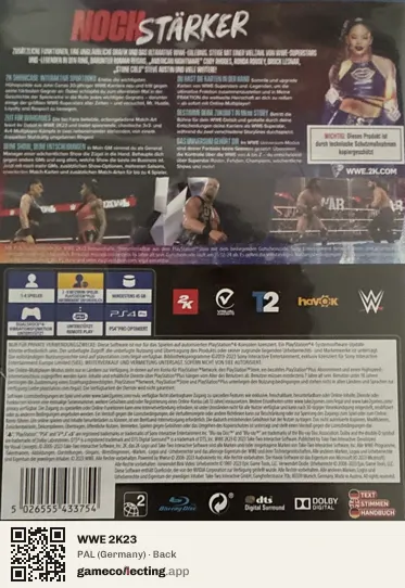 WWE 2K23 PlayStation 4, Germany box back