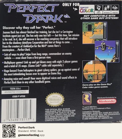 Perfect Dark Game Boy Color, NTSC box back