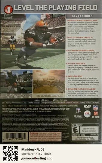 Madden NFL 09 PlayStation 2, NTSC box back