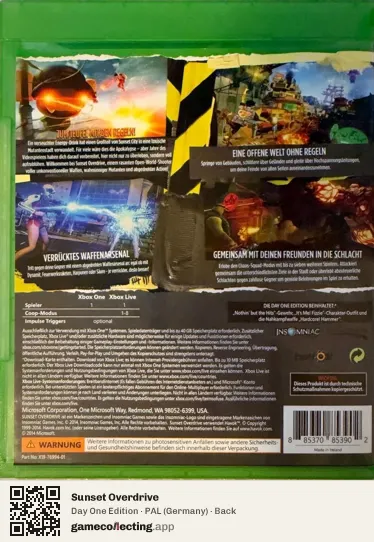 Sunset Overdrive Xbox One, Germany box back