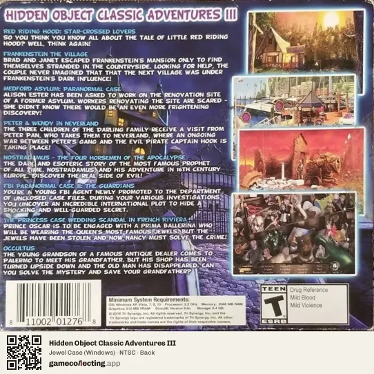 Hidden Object Classic Adventures III Computer, NTSC box back