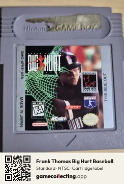 Frank Thomas Big Hurt Baseball Game Boy, NTSC cartridge label