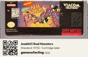 Aaahh!!! Real Monsters Super Nintendo Entertainment System, NTSC cartridge label