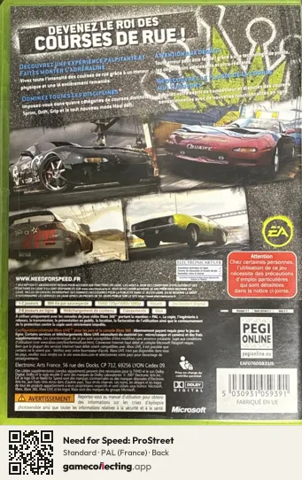 Need for Speed: ProStreet Xbox 360, France box back