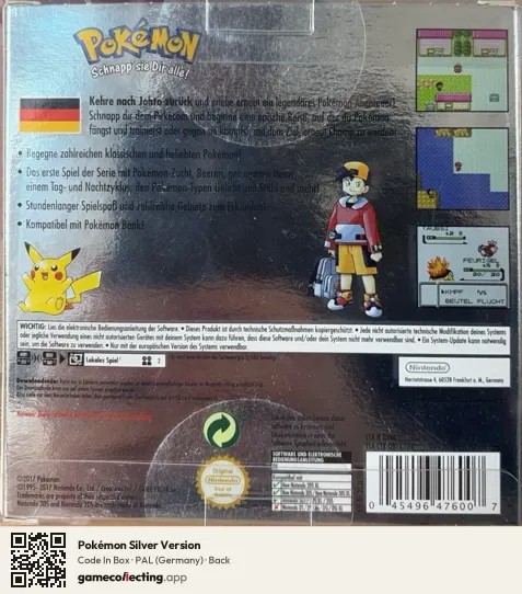 Pokémon Silver Version Nintendo 3DS, Germany box back