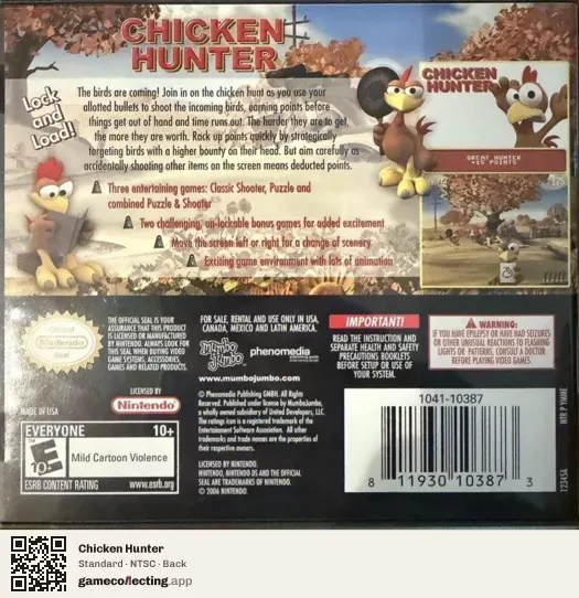 Chicken Hunter Nintendo DS, NTSC box back