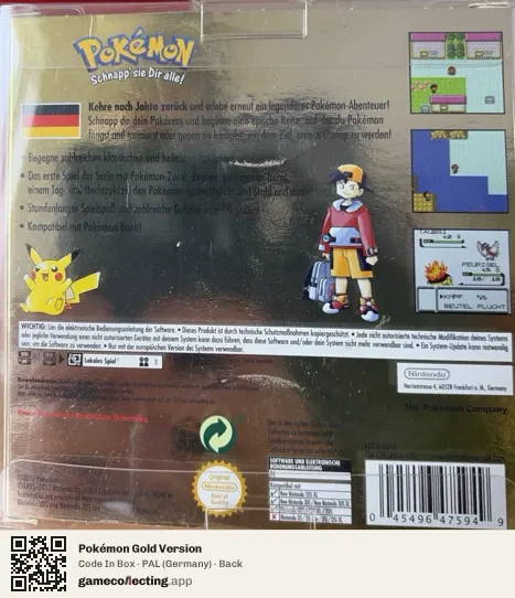 Pokémon Gold Version Nintendo 3DS, Germany box back