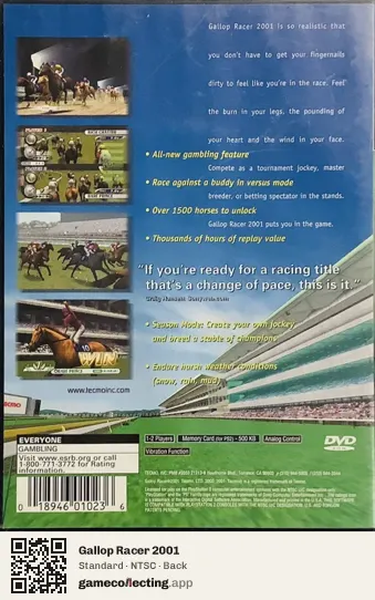 Gallop Racer 2001 PlayStation 2, NTSC box back