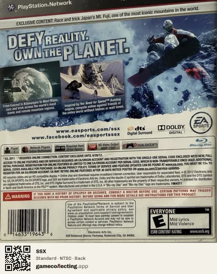 SSX PlayStation 3, NTSC box back