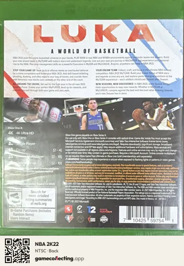 NBA 2K22 Xbox One, NTSC box back