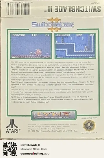 Switchblade II Atari Lynx, NTSC box back
