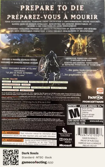 Dark Souls Xbox 360, NTSC box back