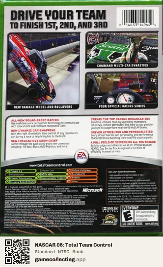 NASCAR 06: Total Team Control Xbox, NTSC box back