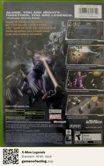 X-Men Legends Xbox, NTSC box back