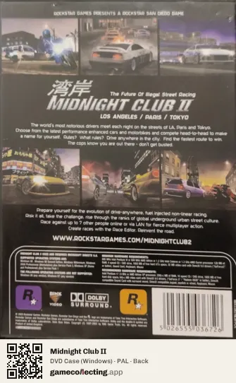 Midnight Club II Computer, PAL box back
