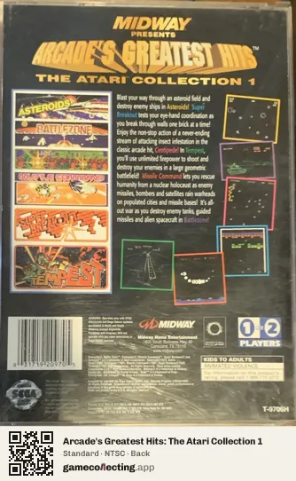 Arcade's Greatest Hits: The Atari Collection 1 Sega Saturn, NTSC box back