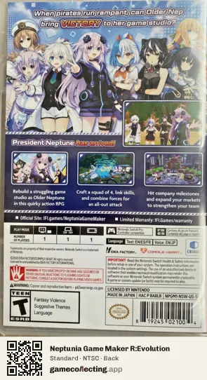 Neptunia Game Maker R:Evolution Nintendo Switch, NTSC box back