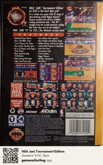 NBA Jam Tournament Edition Sega 32X, NTSC box back
