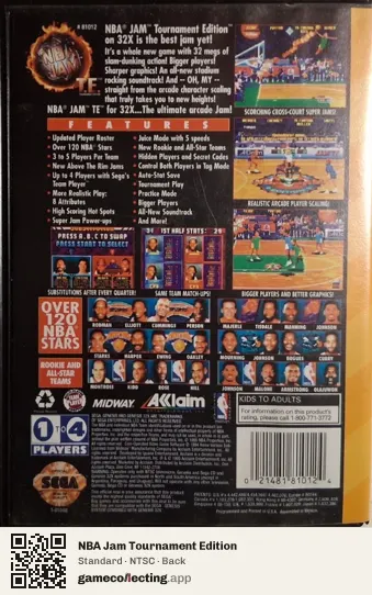 NBA Jam Tournament Edition Sega 32X, NTSC box back