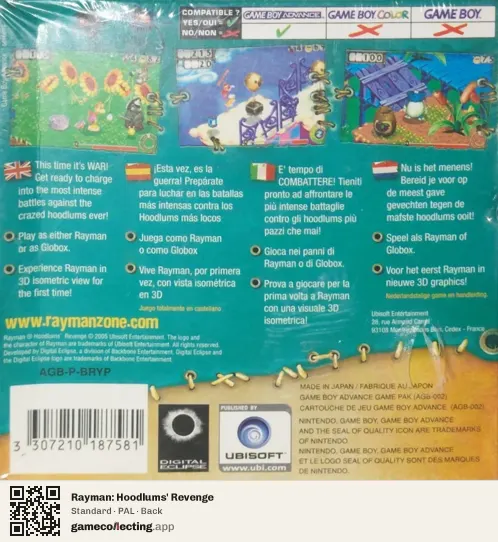 Rayman: Hoodlums' Revenge Game Boy Advance, PAL box back