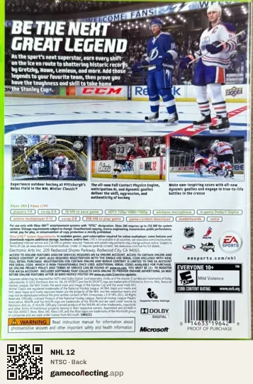 NHL 12 Xbox 360, NTSC box back
