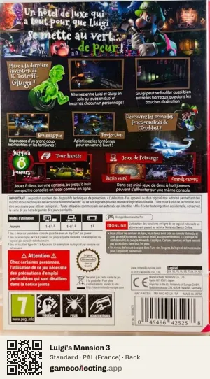 Luigi's Mansion 3 Nintendo Switch, France box back