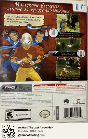 Avatar: The Last Airbender Nintendo Wii, NTSC box back