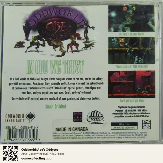 Oddworld: Abe's Oddysee Computer, NTSC box back