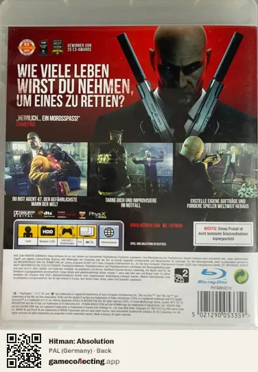 Hitman: Absolution PlayStation 3, Germany box back