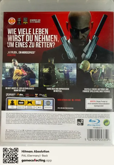 Hitman: Absolution PlayStation 3, Germany box back