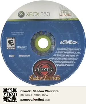 Chaotic: Shadow Warriors Xbox 360, NTSC disc