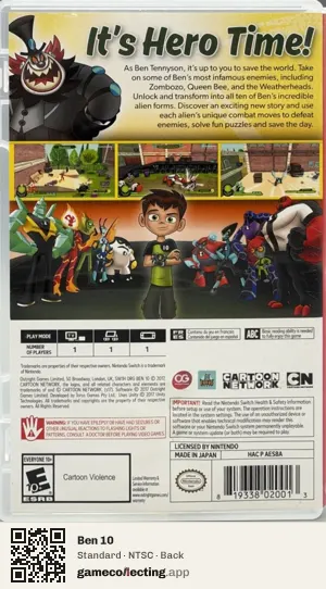 Ben 10 Nintendo Switch, NTSC box back