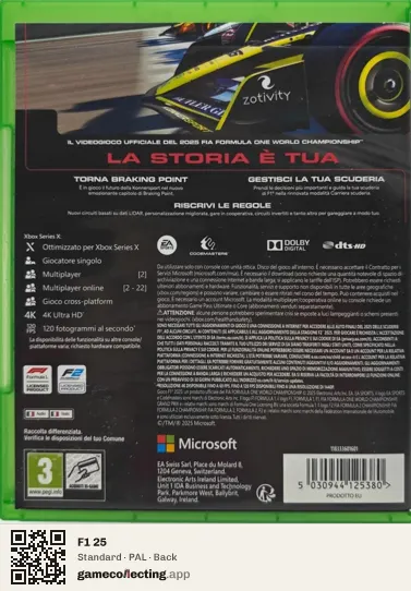 F1 25 Xbox Series X, PAL box back